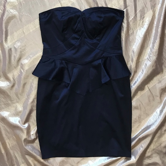 Like NEW!  ASOS Black Peplum Strapless Dress - Picture 1 of 5